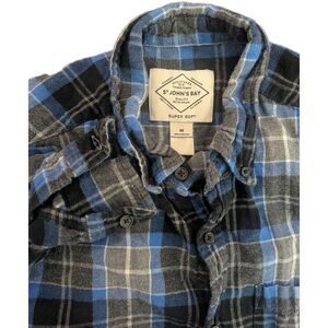 St Johns Bay Mens Long Sleeve Flannel Shirt Button Up Size Medium Blue Gray...